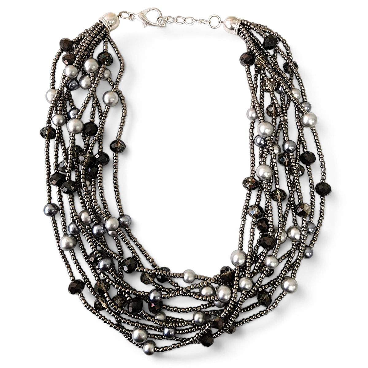 Bijoux Envie Statement Jewelry - Hematite &amp; Pearl Collar Necklace | Chunky Statement Jewelry
