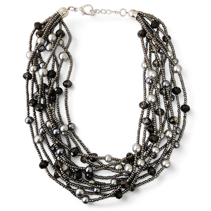 Bijoux Envie Statement Jewelry - Hematite &amp; Pearl Collar Necklace | Chunky Statement Jewelry