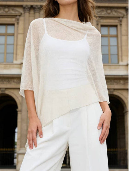 Suhkasana - Sheer Chiffon Poncho Top Batwing Resort Cover Up