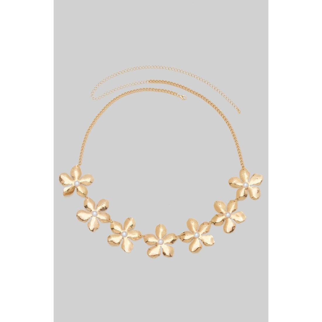 Girly - METAL AND PEARL FLOWER LINK CHAIN BELT