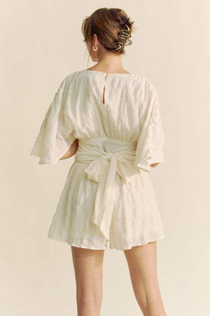 Davi &amp; Dani - BATWING SLEEVES SNAPE BUTTON UP WAISTBELT ROMPER