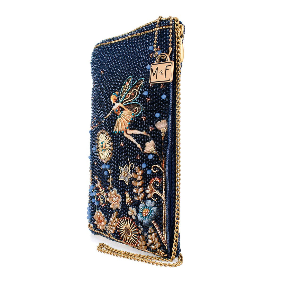 Mary Frances Accessories - Fairy Dust and Floral Blue Beaded Crossbody Phone Bag