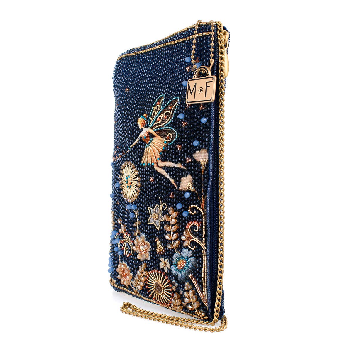 Mary Frances Accessories - Fairy Dust and Floral Blue Beaded Crossbody Phone Bag