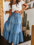Hope & Sunshine - Bohemian Tiered Denim Skirt A-Line