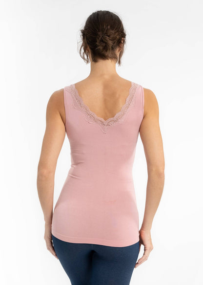 ELIETIAN - Lace Trim V Neck Tank