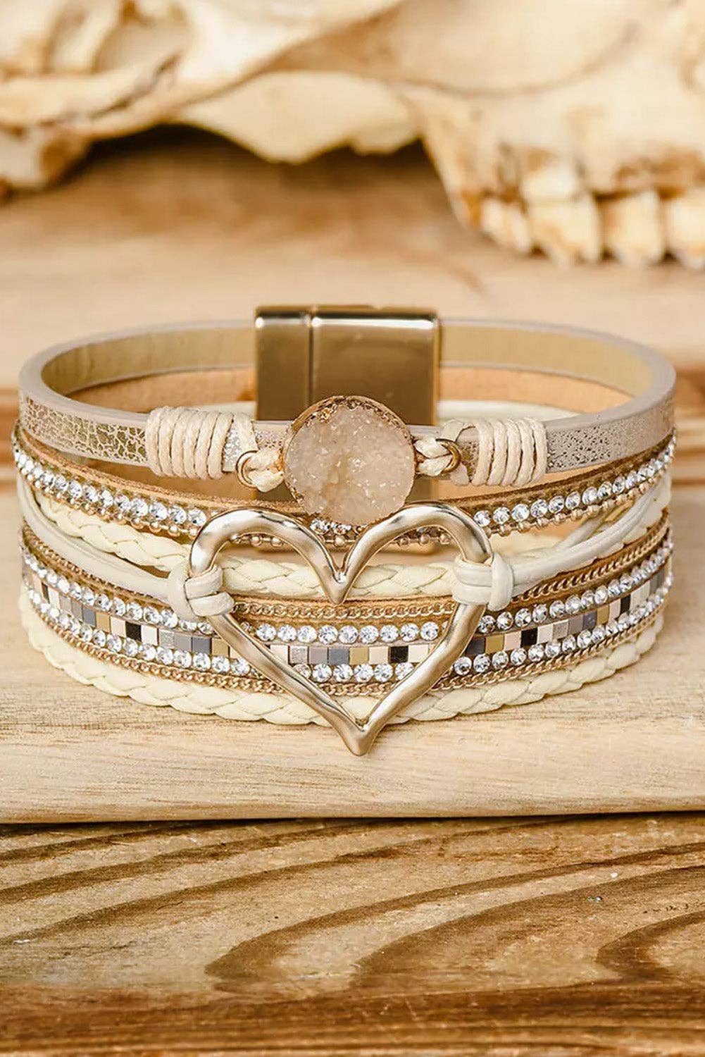 Lovesoft - Bohemian Heart Rhinestone Magnetic Buckle Bracelet