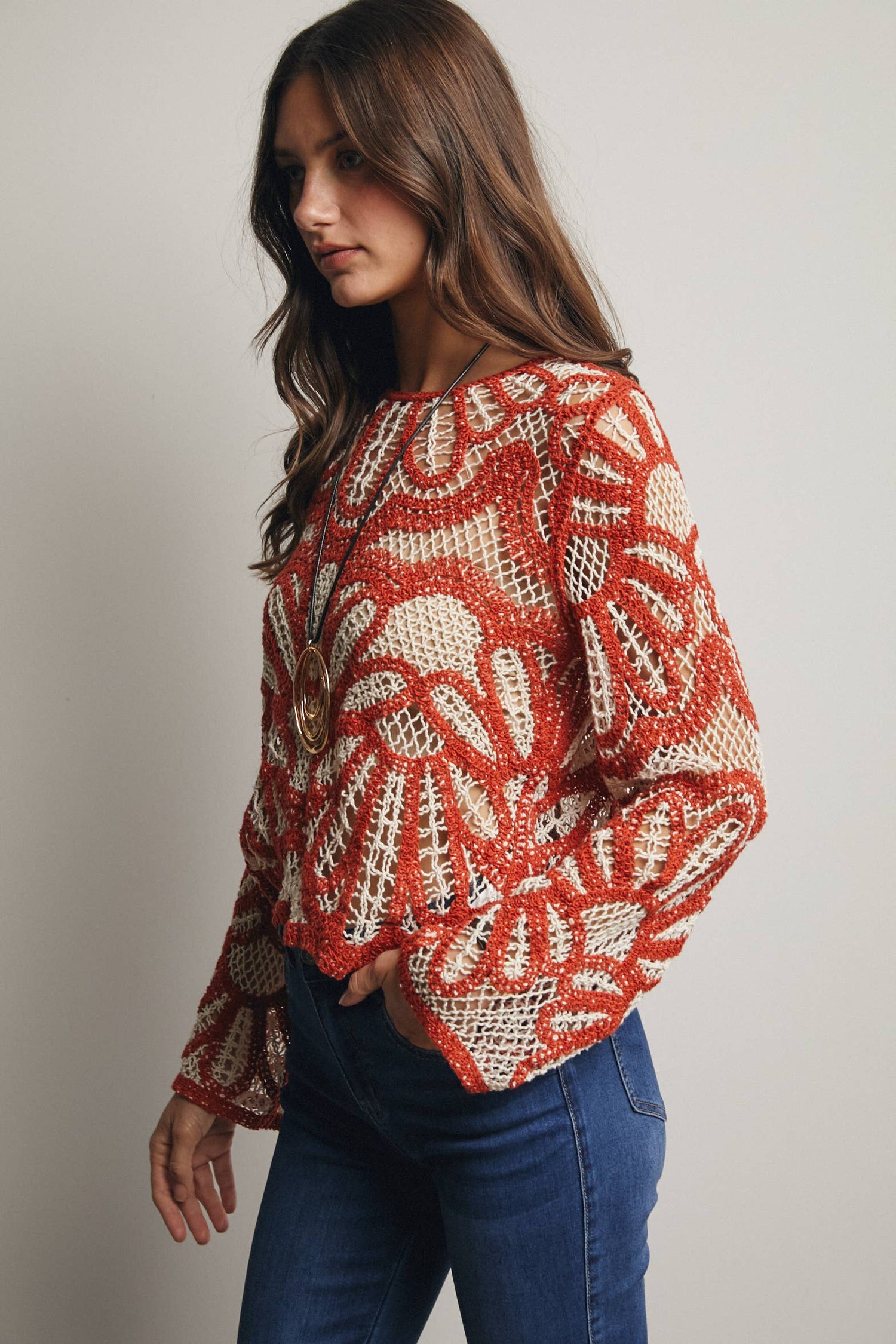 Forte - Crochet Floral Pattern Sweater