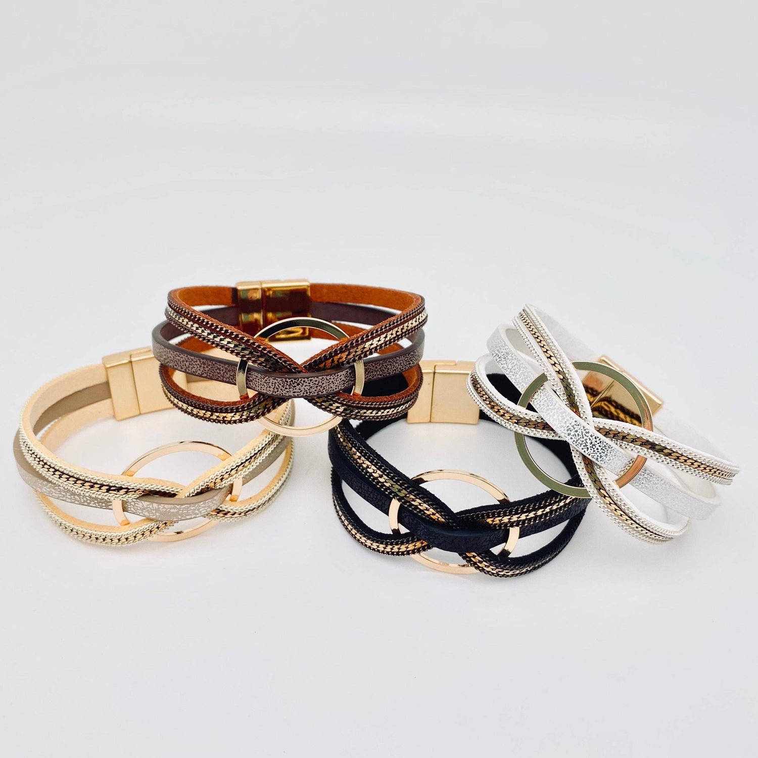 Mio Queena - Multi-Layer Geometric Ring Charm Leather Bracelet