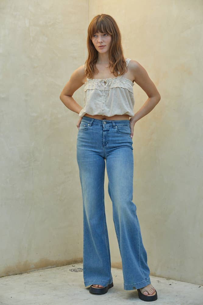 By Together | Woven Cotton Crochet Gauze Line Lace Crop Top