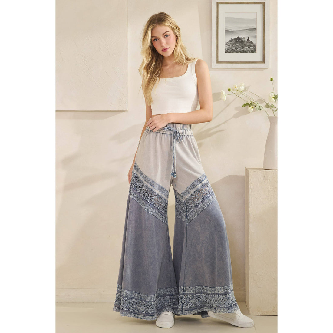 Oli&amp;Hali - WASHED FABRIC MIX WIDE LEG PANTS