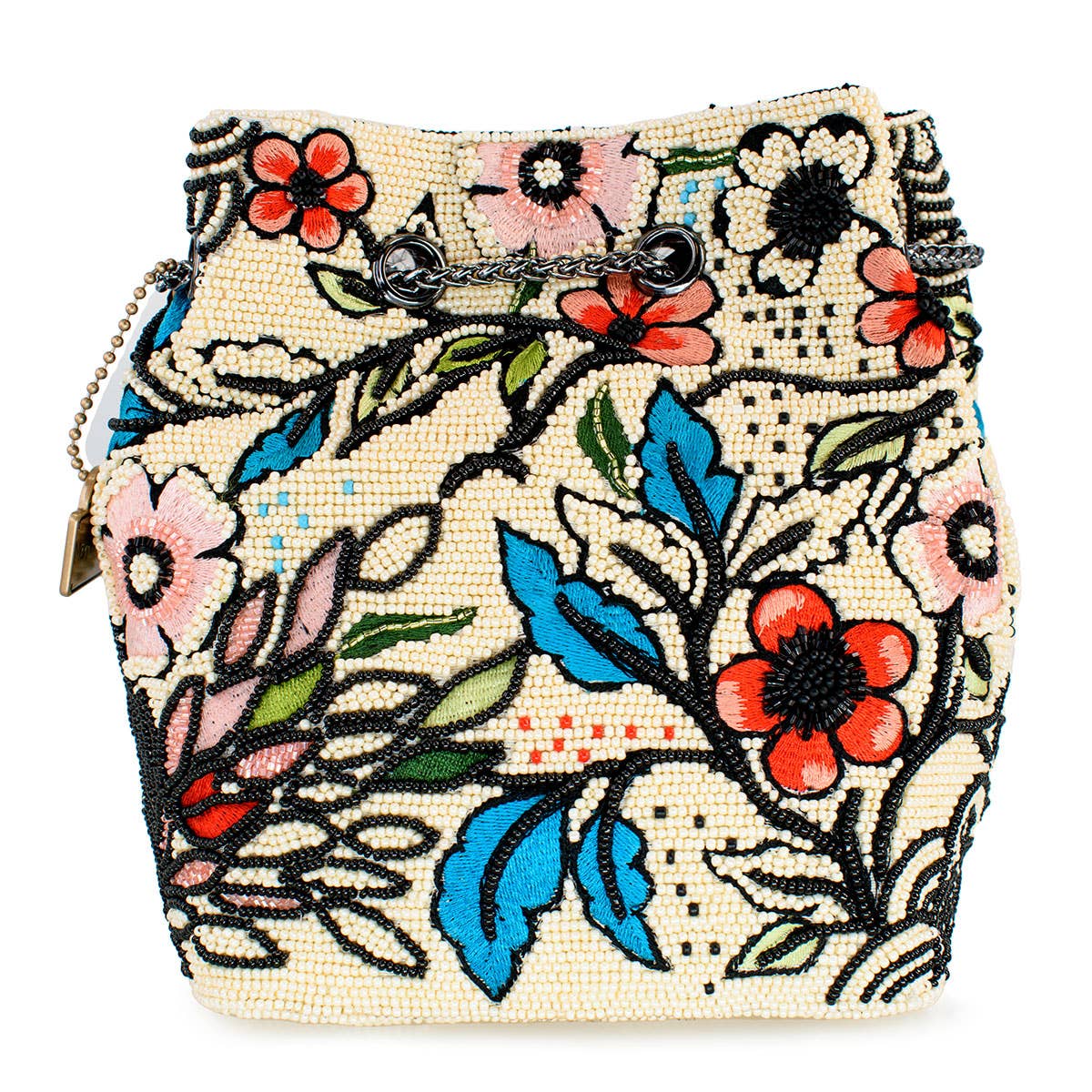 Mary Frances Accessories - Flower Child Crossbody/Shoulder Beaded Mini Bucket Handbag