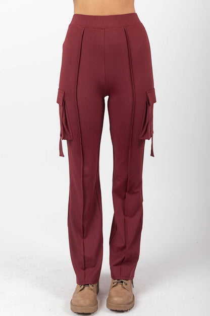 VERY J - NP70266-Bootcut Stretchy Knit Cargo Yoga Pants Leggings