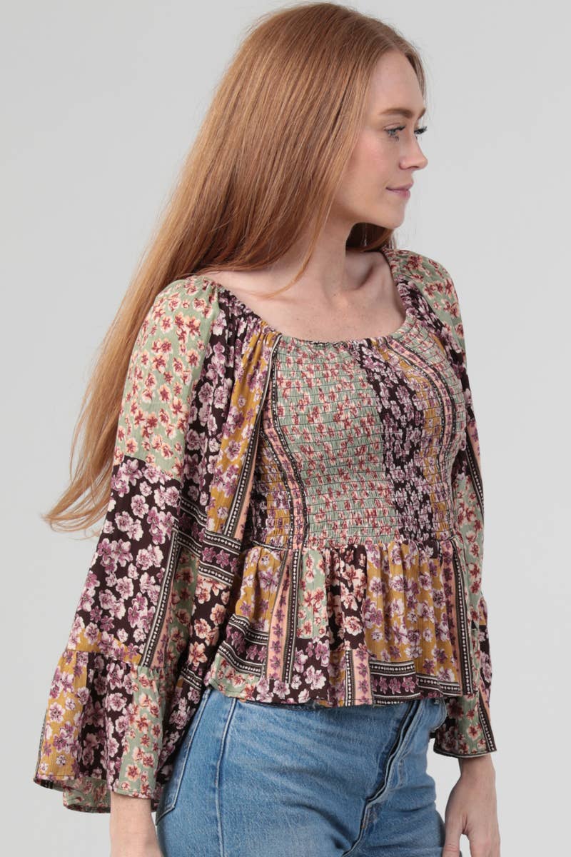 ANGIE - FULLY SMOCKED BODICE TOP WITH A WIDE SLEEVE