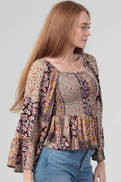 ANGIE - FULLY SMOCKED BODICE TOP WITH A WIDE SLEEVE