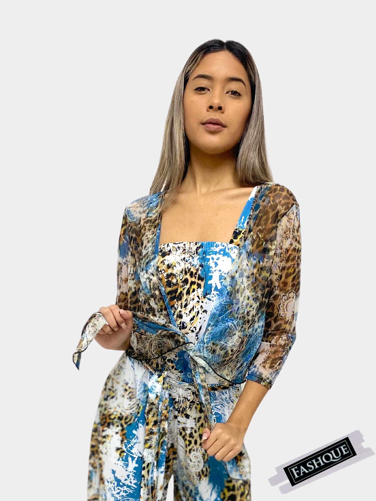 Fashque Designs - 3/4 SLEEVES TIE FRONT BOLERO - T2652