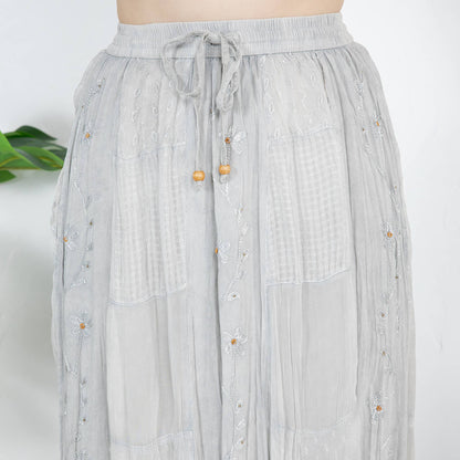Young Threads - Women Patchwork Embroidered Maxi Skirt With Side Pockets