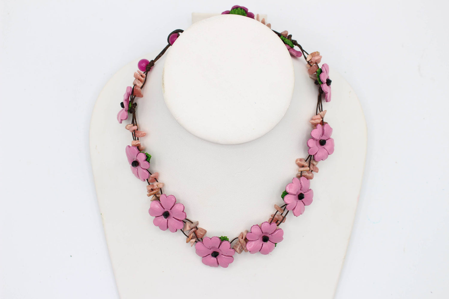  - Leather flower necklace with crystal stone choker