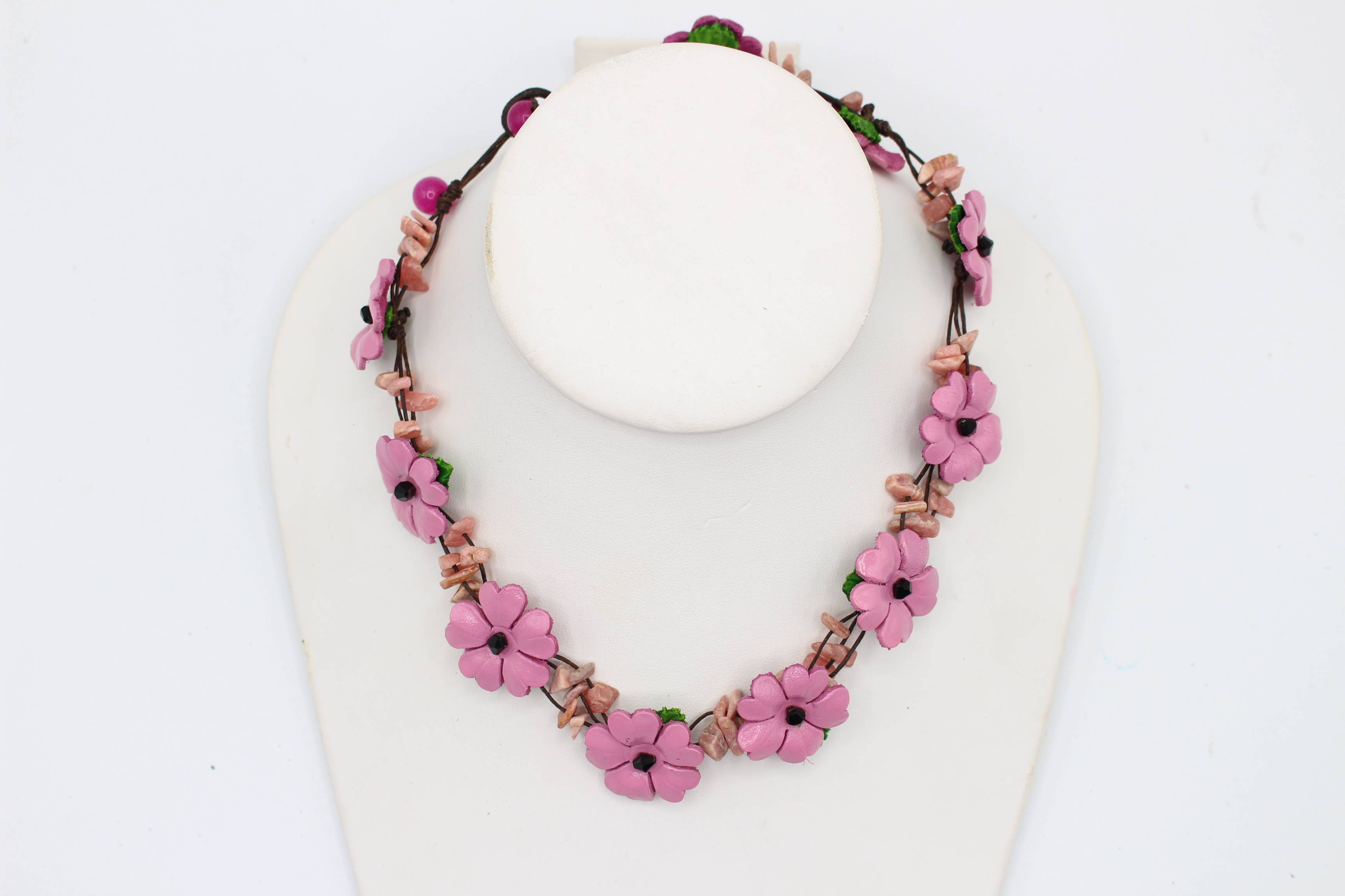  - Leather flower necklace with crystal stone choker