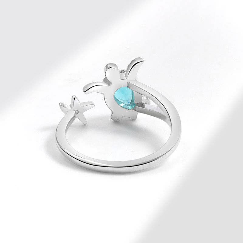 Perimade &amp; Co. LLC - Cute Blue Sea Turtle Starfish Stacking Ring in Solid Copper