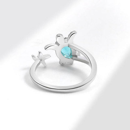 Perimade &amp; Co. LLC - Cute Blue Sea Turtle Starfish Stacking Ring in Solid Copper