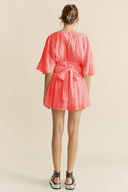 Davi &amp; Dani - BATWING SLEEVES SNAPE BUTTON UP WAISTBELT ROMPER