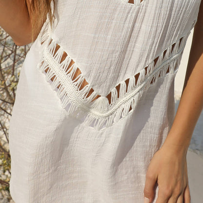  Crochet V-Neck Vest Dress Beach Cover-Up