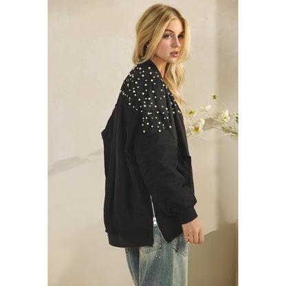 Veveret - Rhinestone Oversize Bomber Jacket