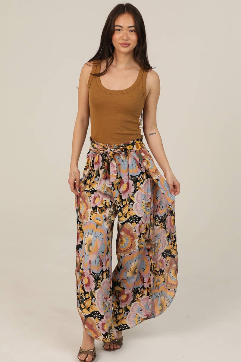 ANGIE - B3780-A967 FLORAL PRINT WRAP PANTS