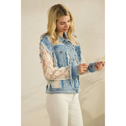 Veveret - Denim Jacket with Floral Organza Inset