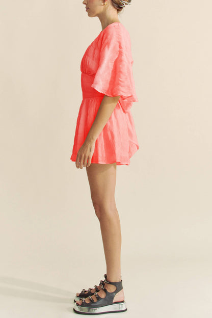 Davi &amp; Dani - BATWING SLEEVES SNAPE BUTTON UP WAISTBELT ROMPER