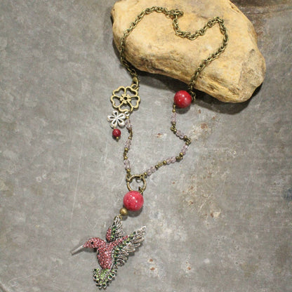 The Primitive Peddler, Inc. - Scents Of Summer Hummingbird Pink Necklace
