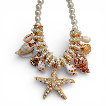 Bijoux Envie Statement Jewelry - Starfish &amp; Shell Pearl Necklace | Summer Statement Jewelry