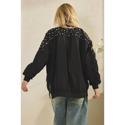 Veveret - Rhinestone Oversize Bomber Jacket