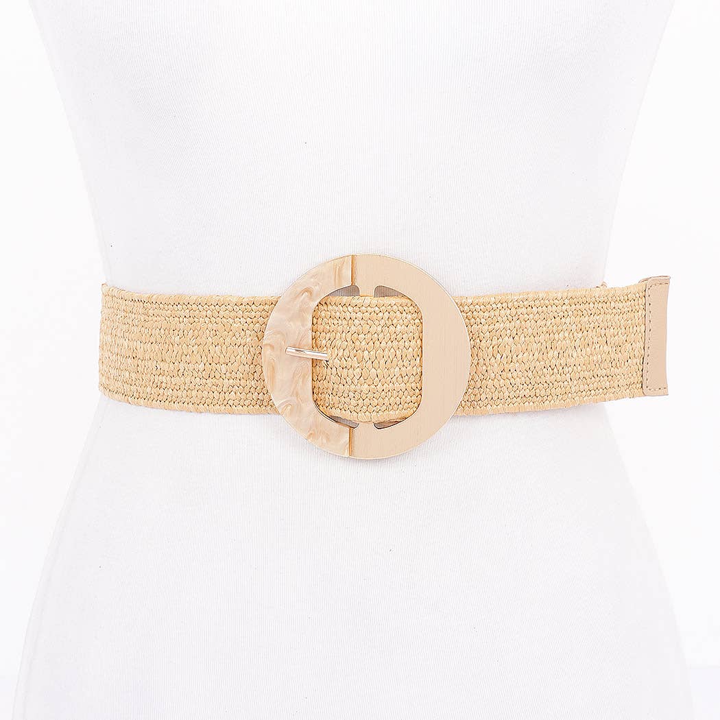 3AM BY H&amp;D ACCESSORIES - Faux Straw Marble Metal Buckle Stretch Belt