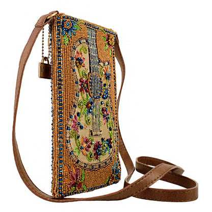 Mary Frances Accessories - Garden Groove Ivory Guitar with Flowers Beaded Crossbody
