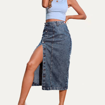 The Moment Collection - Always Chic Buttons High-Rise Denim Midi Skirt