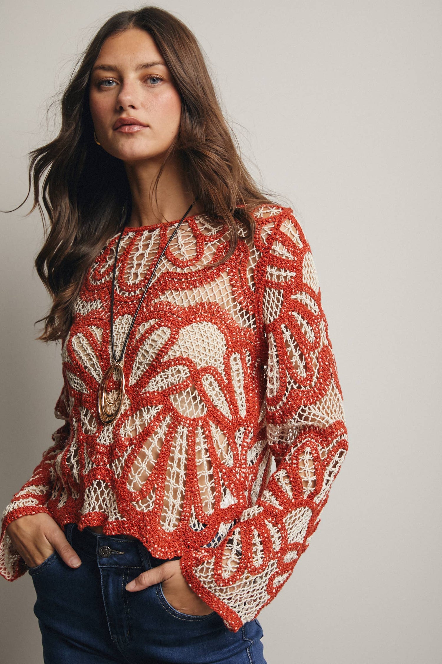 Forte - Crochet Floral Pattern Sweater
