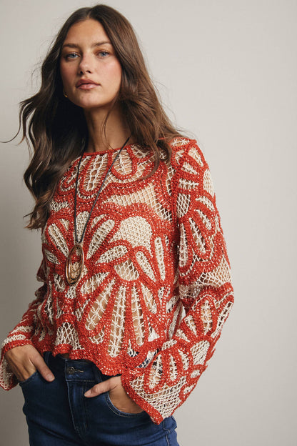 Forte - Crochet Floral Pattern Sweater