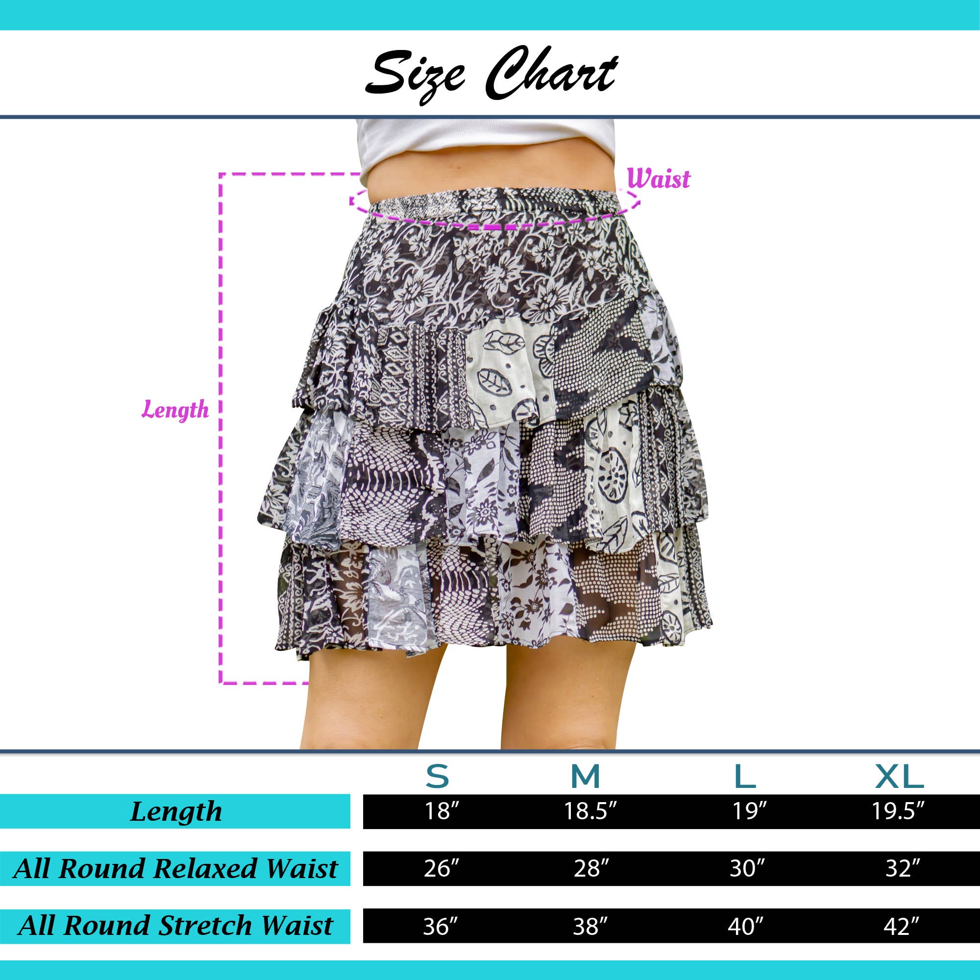 Young Threads - Women Mini Skirt Ruffle &amp; Patch, Color: Black &amp; White
