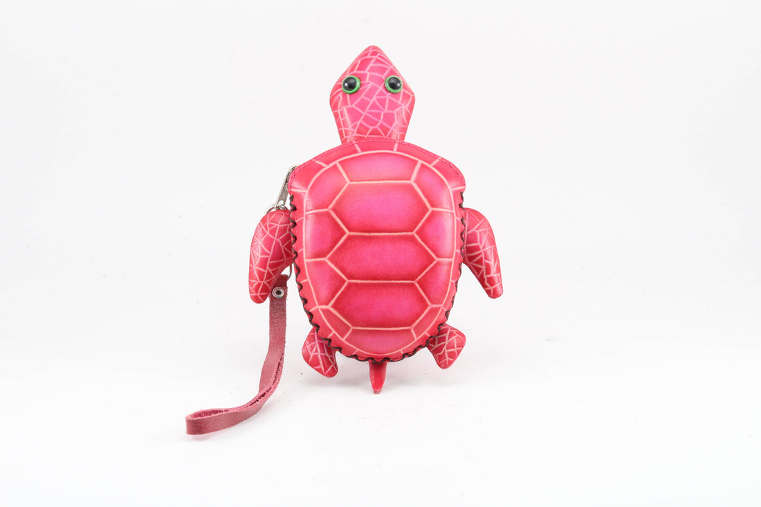 Sunflower Handmade leather inc - Leather Sea Turtle Coin Purse Wristlet in Pink
