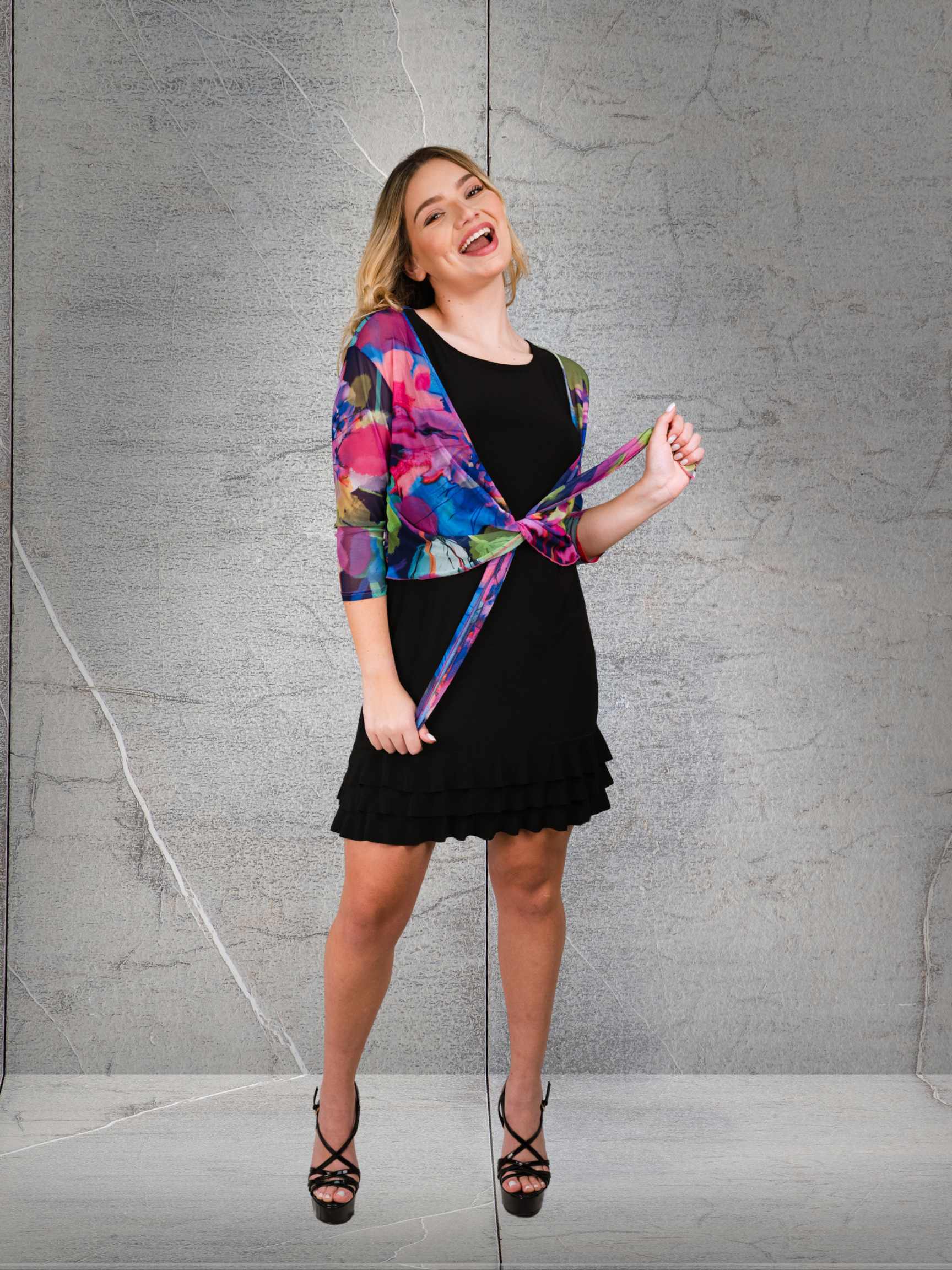 Fashque Designs - 3/4 SLEEVES TIE FRONT BOLERO - T2652