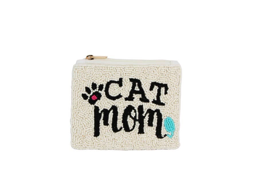 Nima Accessories Inc - Ladies Fully Beaded White CAT Theme Coin Purse