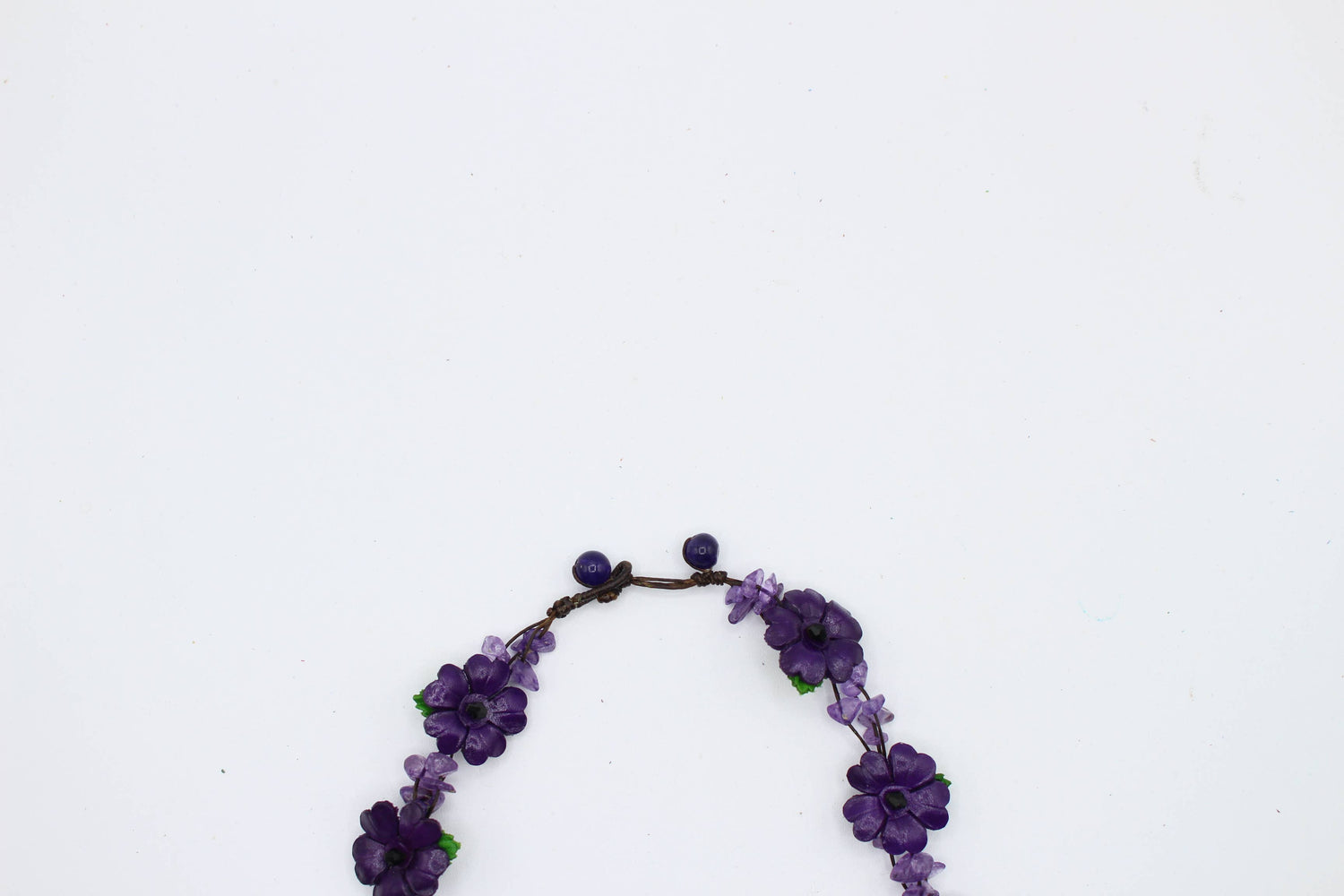  - Leather flower necklace with crystal stone choker