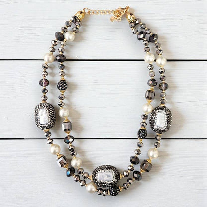 Bijoux Envie Statement Jewelry - Short Pearl Pavé Station Necklace | Statement Jewelry | Boho