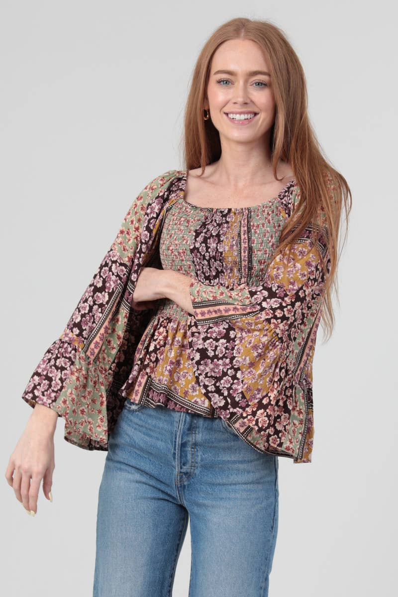 ANGIE - FULLY SMOCKED BODICE TOP WITH A WIDE SLEEVE
