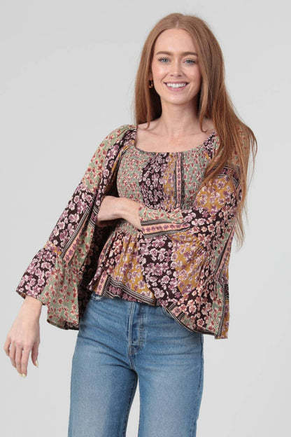 ANGIE - FULLY SMOCKED BODICE TOP WITH A WIDE SLEEVE