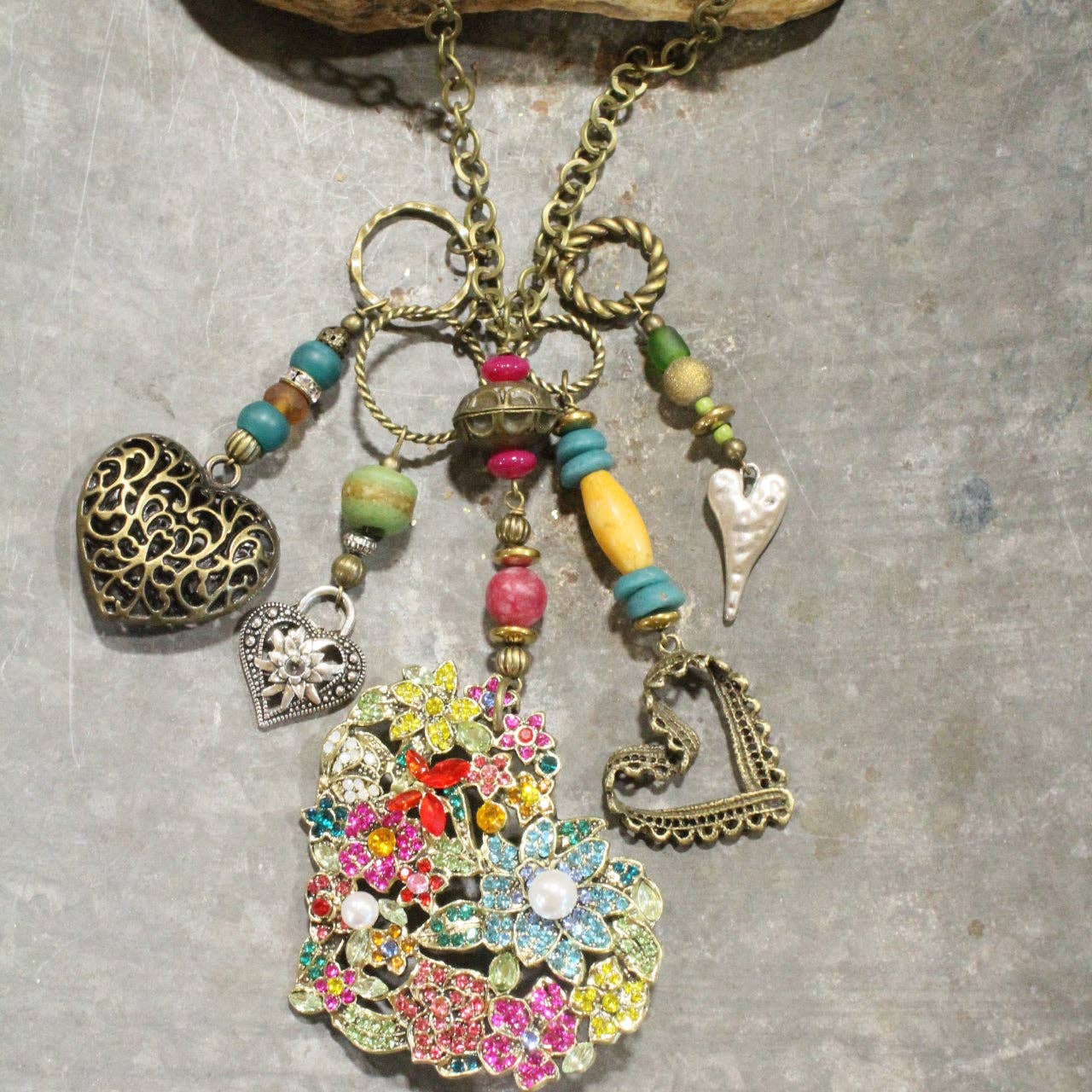  Whimsical Fun Mixed Metal Heart Charmers Necklace