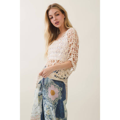 Veveret - Boho Breeze Crochet Knit Top
