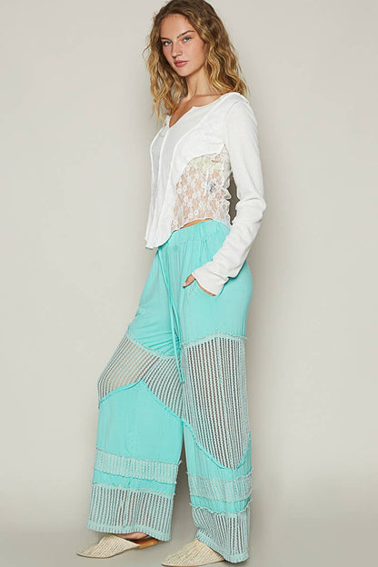 Pol Clothing - Contrast see through elastic waist knit culottes pants