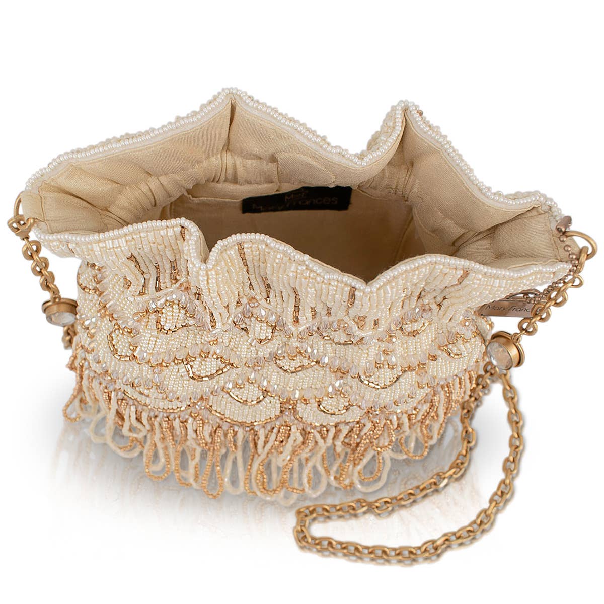 Mary Frances Accessories - Dance All Night Ivory and Gold Scallops and Drape Handbags